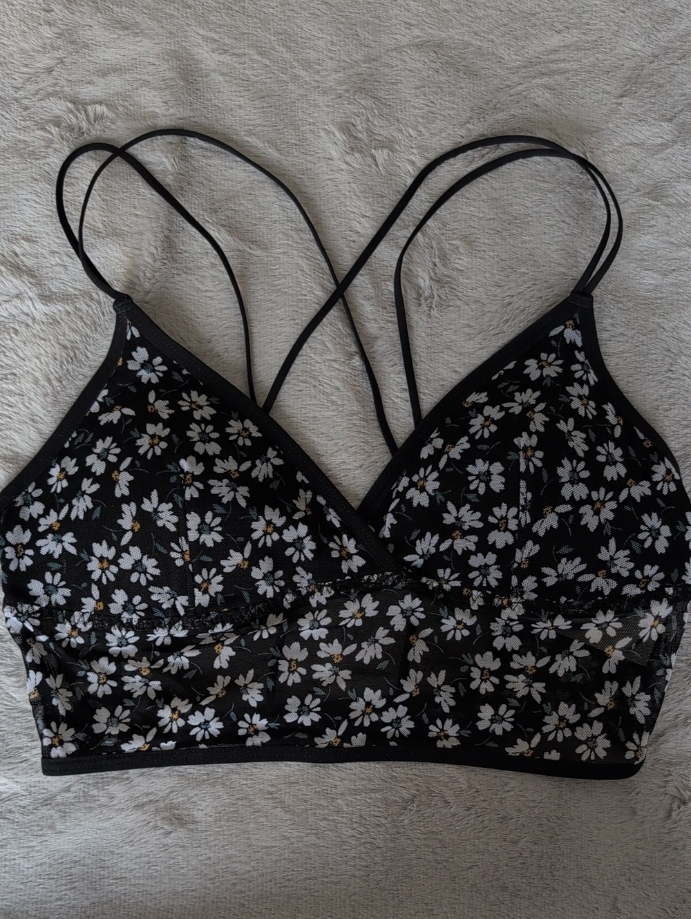 Gilly Hicks Black Floral Bralette with White & Yellow Flowers